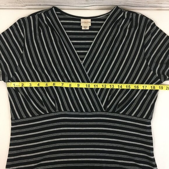 Covington Faux Wrap Stripe Knit Short Sleeve Pullover Top - Picture 8 of 11